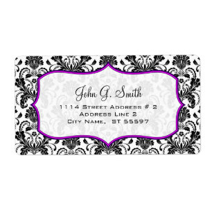 Zwart & Wit Retro Bloemen Damasks Patroon Etiket