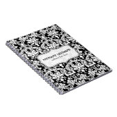Zwart-wit Retro Bloemen Damasks Patroon Notitieboek (Rechterzijde)