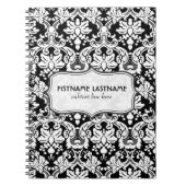 Zwart-wit Retro Bloemen Damasks Patroon Notitieboek (Voorkant)