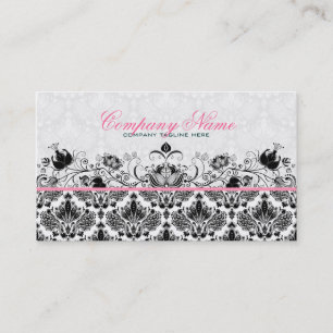 Zwart & Wit Retro Bloemen Damasks Patroon Visitekaartje