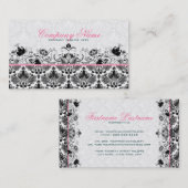 Zwart & Wit Retro Bloemen Damasks Patroon Visitekaartje (Voorkant / Achterkant)