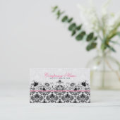 Zwart & Wit Retro Bloemen Damasks Patroon Visitekaartje (Staand voorkant)