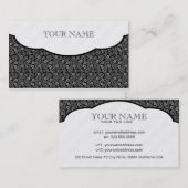 Zwart & Wit Retro Bloemen Dot Patroon Visitekaartje (Voorkant / Achterkant)