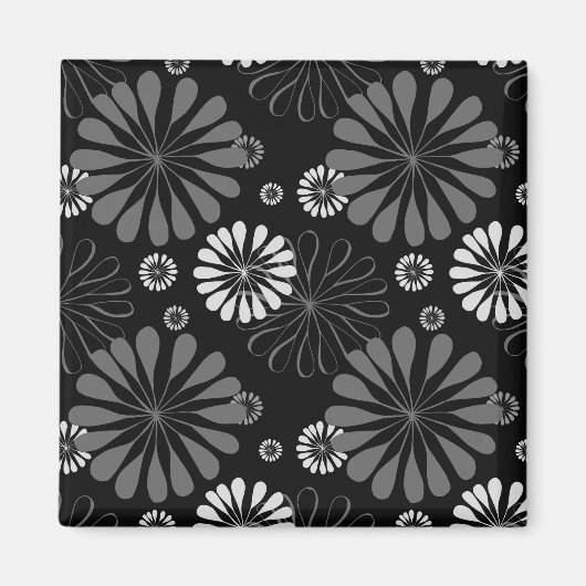 Zwart-wit Retro Bloemen Magneet (Voorkant)