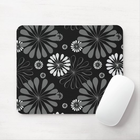 Zwart-wit Retro Bloemen Muismat (Met muis)