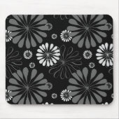 Zwart-wit Retro Bloemen Muismat (Voorkant)