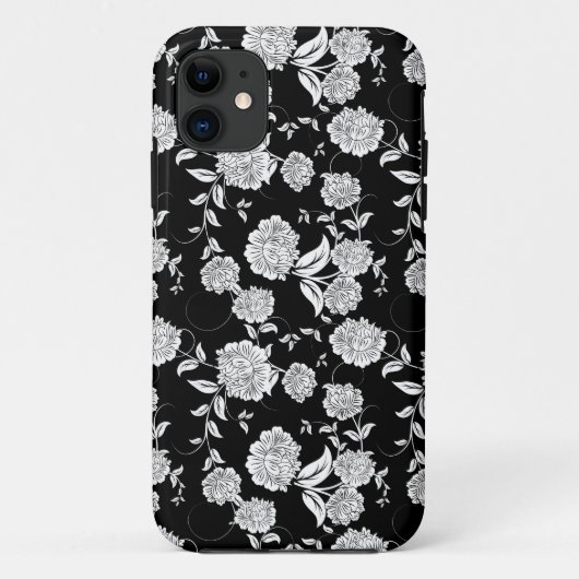 Zwart & Wit Retro Bloemen Patroon Case-Mate iPhone Case (Achterkant)