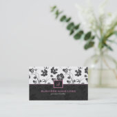 Zwart & Wit Retro Bloemen Patroon Monogramed Visitekaartje (Staand voorkant)