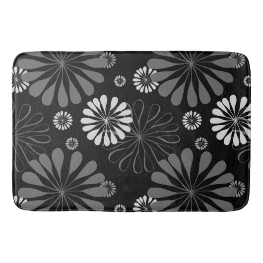Zwart-wit retro bloemmotief badmat (Voorkant)