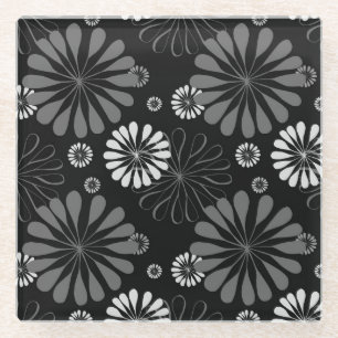 Zwart-wit Retro Bloemmotief Glazen Onderzetter