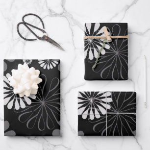 Zwart-wit Retro Bloemmotief Inpakpapier Vel