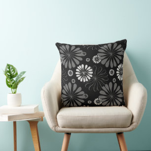 Zwart-wit Retro Bloemmotief Kussen