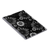 Zwart-wit retro bloemmotief notitieboek (Rechterzijde)