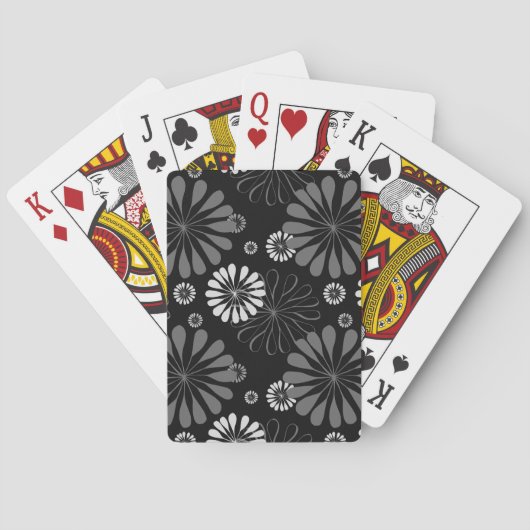 Zwart-wit Retro Bloemmotief Pokerkaarten (Achterkant)