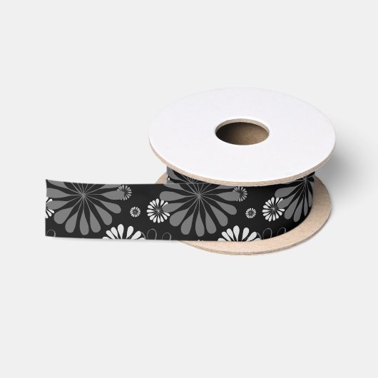 Zwart-wit Retro Bloemmotief Satijnen Lint (Spoel)