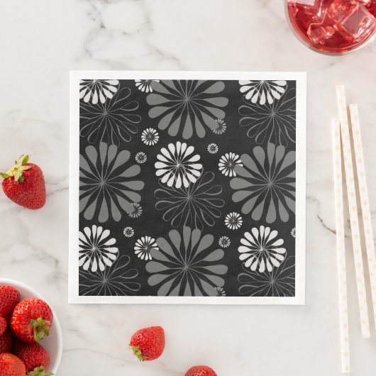Zwart-wit retro bloemmotief servet (Insitu)