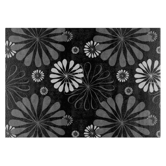 Zwart-wit Retro Bloemmotief Snijplank (Voorkant)