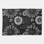 Zwart-wit retro bloemmotief theedoek (Horizontaal)