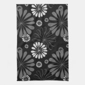 Zwart-wit retro bloemmotief theedoek (Verticaal)