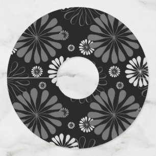 Zwart-wit retro bloemmotief wijnglaslabel