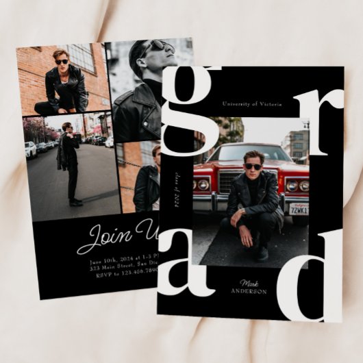 Zwart-wit Retro Bold Klasse van 2024 Afstuderen Kaart