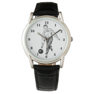 ZWART-WIT RETRO BOWLING MAN HORLOGE