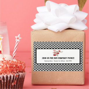 Zwart-wit Retro Checkerboard Company Picnic Rechthoekige Sticker