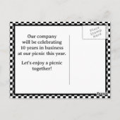 Zwart-wit retro dambordbedrijf picknick briefkaart (Achterkant)