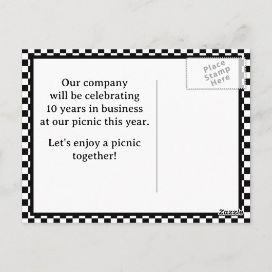 Zwart-wit retro dambordbedrijf picknick briefkaart (Achterkant)