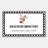 Zwart-wit retro dambordbedrijf picknick rechthoekige sticker (Voorkant)