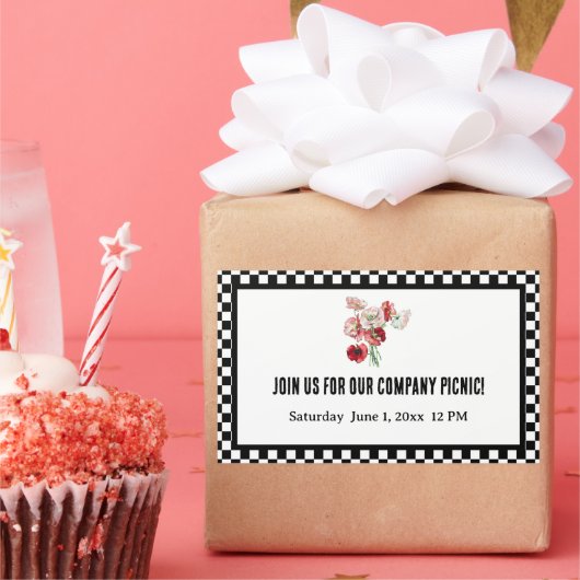 Zwart-wit retro dambordbedrijf picknick rechthoekige sticker (Feest)