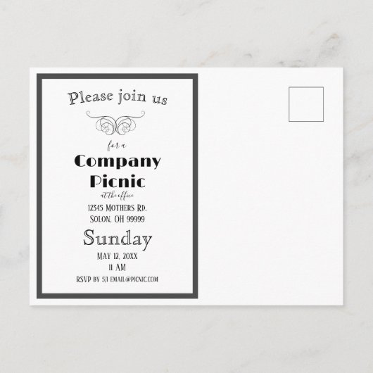 Zwart-wit retro dambordbedrijf picknick uitnodiging briefkaart (Achterkant)