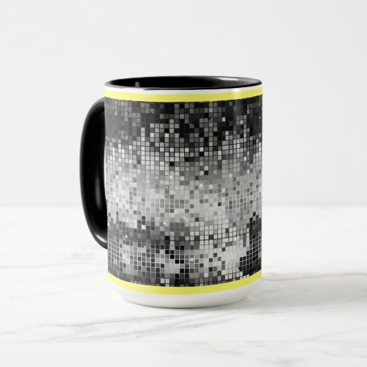 Zwart & Wit Retro DiscoBall spiegels Patroon Mok (Voorkant links)