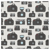 Zwart-wit Retro Fotograaf Camera Patroon Stof (Close Up)