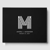 Zwart-wit Retro Geometrische Bruiloft Monogram Gastenboek (Voorkant)