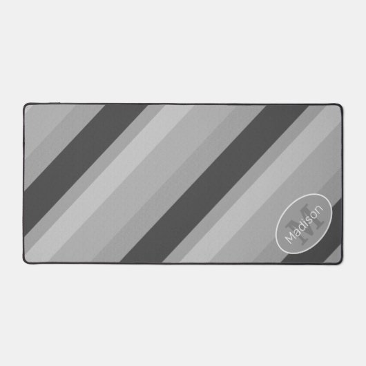 Zwart-wit retro geometrische lijnen Monogram Bureaumat (Voorkant)