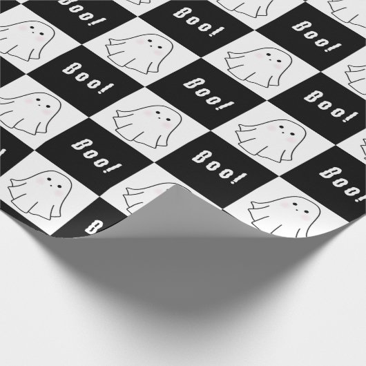 Zwart-wit Retro Ghost inpakpapier vel (Hoek)