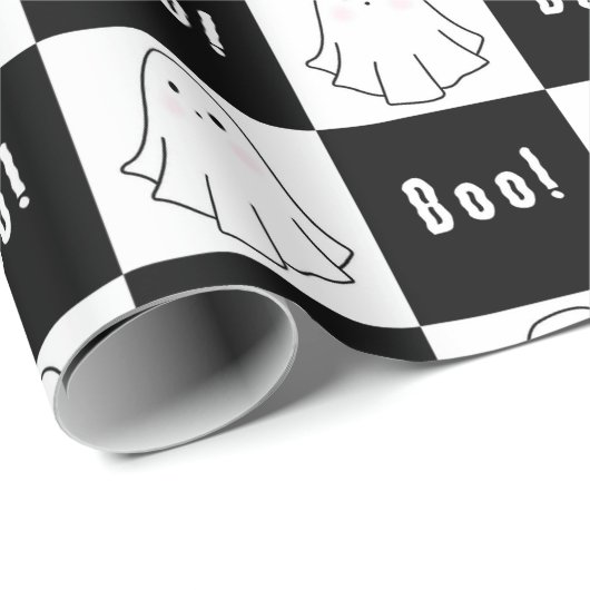 Zwart-wit Retro Ghost inpakpapier vel (Rol Hoek)