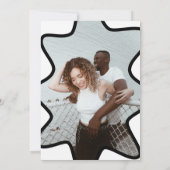 Zwart & Wit Retro Golfende Rand Frame Winter Huwel Save The Date (Achterkant)
