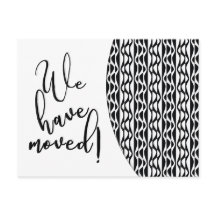 Zwart-wit retro golfpatroon "We hebben verplaatst"