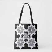 Zwart wit retro grafische bloemen tote bag (Voorkant)
