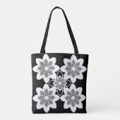 Zwart wit retro grafische bloemen tote bag (Achterkant)