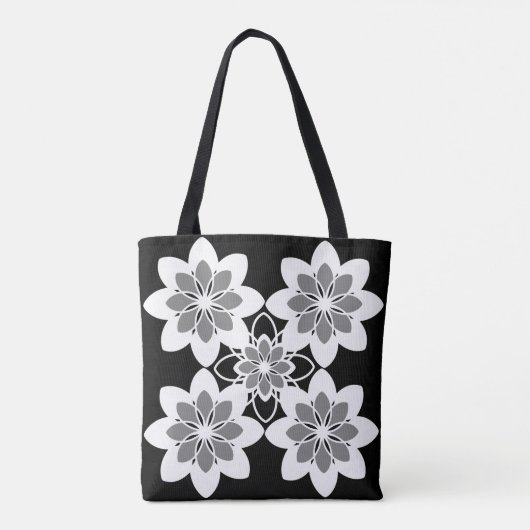 Zwart wit retro grafische bloemen tote bag (Achterkant)