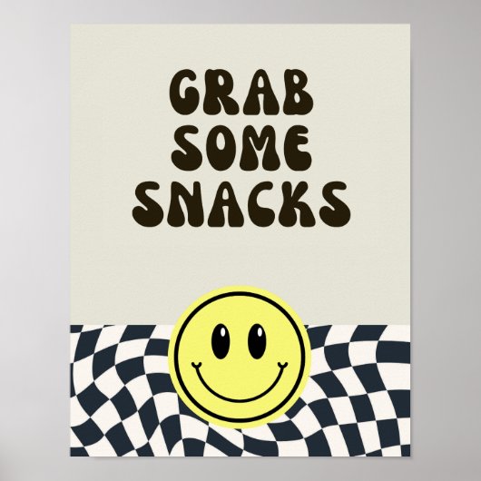 Zwart & wit retro grijp wat Snacks voedsel teken Poster (Voorkant)
