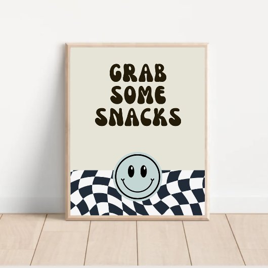 Zwart & wit retro grijp wat Snacks voedsel teken Poster