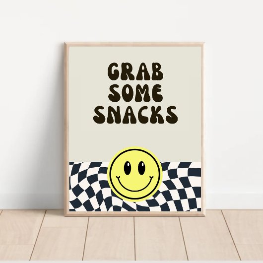 Zwart & wit retro grijp wat Snacks voedsel teken Poster
