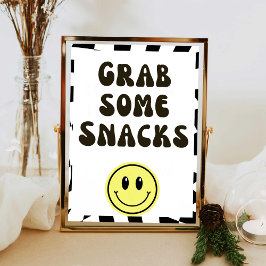 Zwart & wit retro grijp wat Snacks voedsel teken Poster