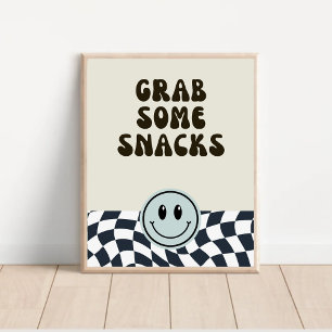 Zwart & wit retro grijp wat Snacks voedsel teken Poster