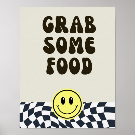 Zwart & wit retro grijp wat voedsel teken poster (Voorkant)