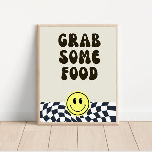 Zwart & wit retro grijp wat voedsel teken poster